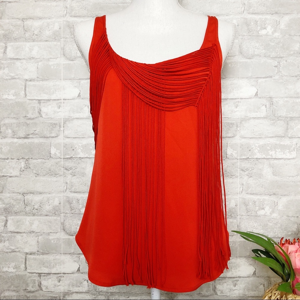 ACE DELIVERY | Red 100% Silk Fringe Tank Top